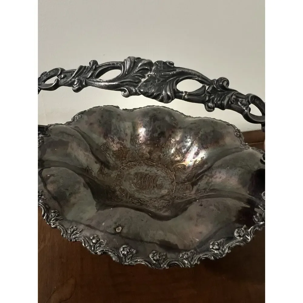 Nov 25, 1851 Wedding Cake Silver Plate Basket Monogram Antique Handled Ornateget